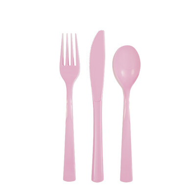 Reusable Light Pink Plastic Cutlery Set (Pk 18)