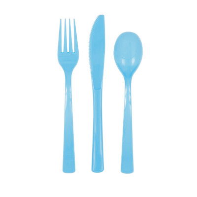 Reusable Light Blue Plastic Cutlery Set (Pk 18)