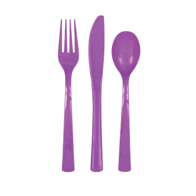 Reusable Light Purple Plastic Cutlery Set (Pk 18)