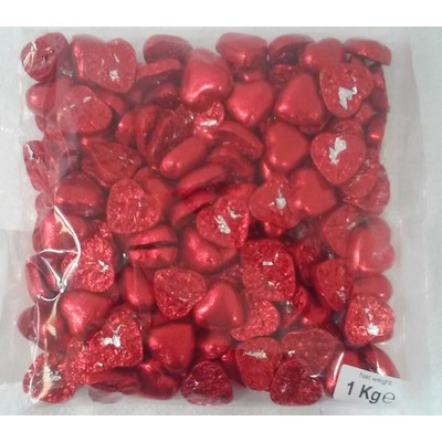 Red Foil Wrapped Chocolate Hearts (1kg) Approx. 140 Hearts
