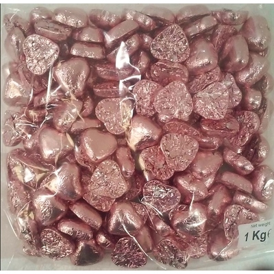 Light Pink Foil Wrapped Chocolate Hearts (1kg) Approx. 140 Hearts