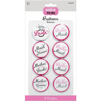 Elegant Bridal Party Assorted Badges Buttons Pk 8