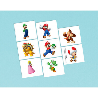 Super Mario Bros Tattoos (1 Sheet of 8 Tattoo Squares)