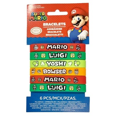 Super Mario Bros Rubber Bracelets Party Favours Pk 6