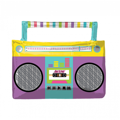 Awesome 90's Party Boombox Supershape Foil Balloon (68cm x 55cm) Pk 1