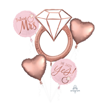 Future Mrs Engagement & Hens Party Foil Balloon Bouquet 5 Pack | Diamond Ring Helium Balloons