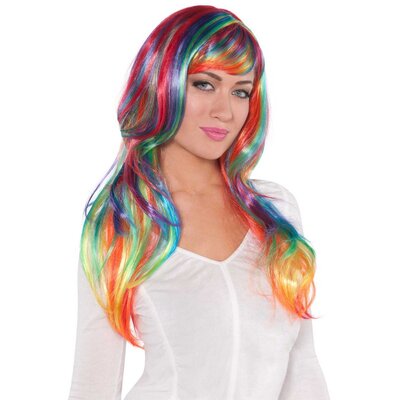 Long Glamorous Rainbow Wig Pk 1