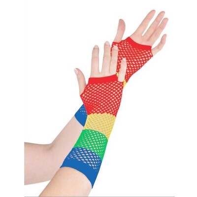 Rainbow Colour Long Fishnet Gloves (1 Pair)