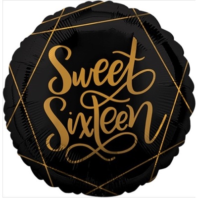Black & Gold Sweet Sixteen Foil Balloon (43cm)