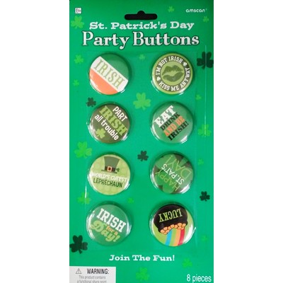 St. Patrick's Day Assorted Badges Buttons Pk 8