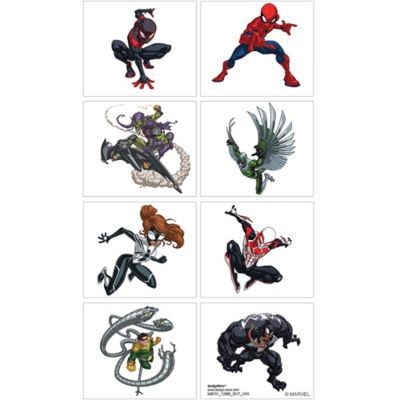 Spiderman Tattoos (1 Sheet of 8 Tattoo Squares)