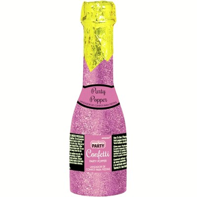 Pink Glitter Hens Night Champagne Bottle Confetti Popper Pk 1 