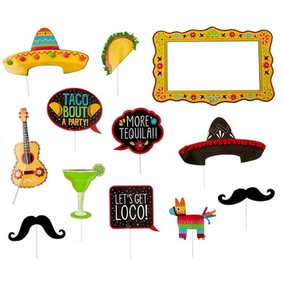 Deluxe Mexican Fiesta Photo Booth Props Kit (Pk 12)