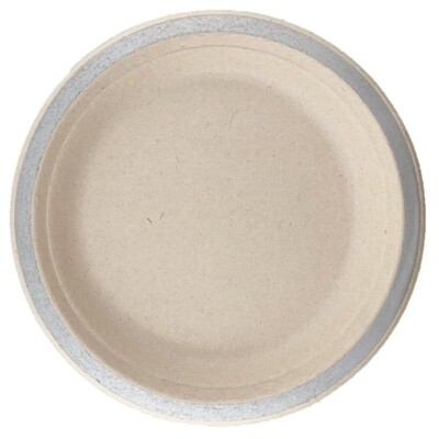 Sugar Cane Natural Eco Plate with Silver Trim (18cm) Pk 10