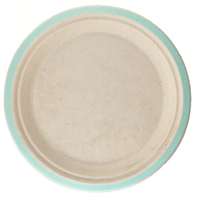Sugar Cane Natural Eco Plate with Mint Green Trim (18cm) Pk 10