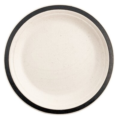 Sugar Cane White Eco Plate with Black Trim 18cm Pk 10