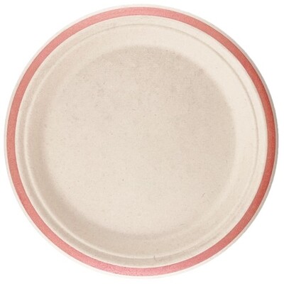 Sugar Cane Natural Eco Dinner Plate with Rose Gold Trim (22.5cm) Pk 10