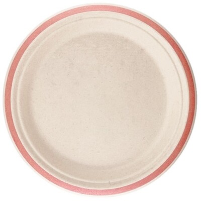 Sugar Cane Natural Eco Dinner Plate with Rose Gold Trim (22.5cm) Pk 10