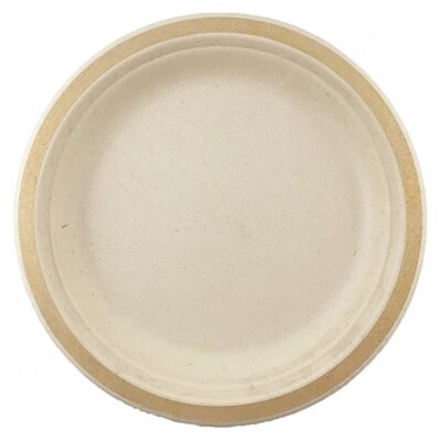 Sugar Cane Natural Eco Dinner Plate with Gold Trim (22.5cm) Pk 10