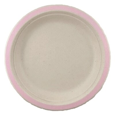Sugar Cane Natural Eco Dinner Plate with Pink Trim (22.5cm) Pk 10