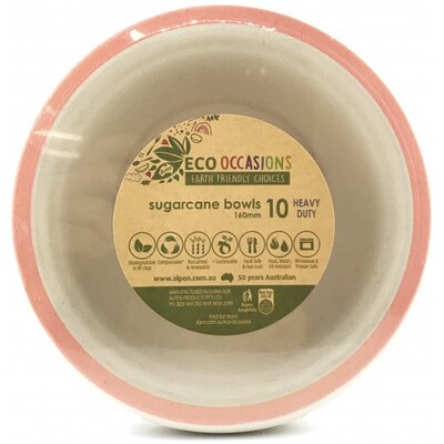 Sugar Cane Natural Eco Bowl with Rose Gold Trim (16cm) Pk 10
