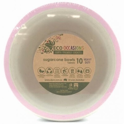 Sugar Cane Natural Eco Bowl with Pink Trim (16cm) Pk 10
