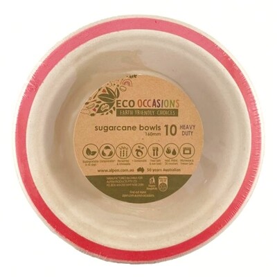 Sugar Cane Natural Eco Bowl with Red Trim (16cm) Pk 10