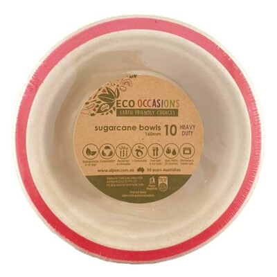 Sugar Cane Natural Eco Bowl with Red Trim (16cm) Pk 10