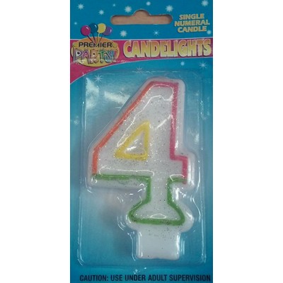 Rainbow #4 Glittery Party Candle Pk 1