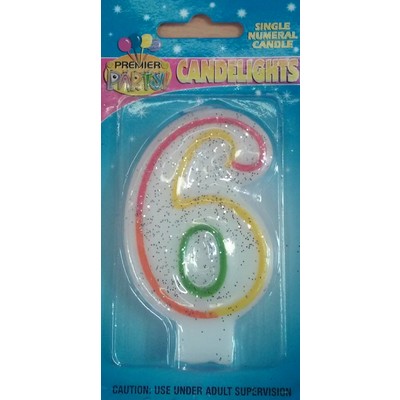 Rainbow #6 Glittery Party Candle Pk 1