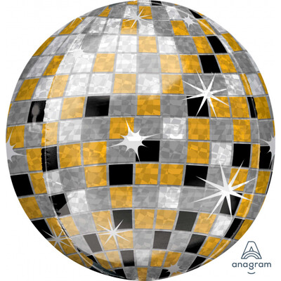 Gold, Silver & Black Disco Ball Print Orbz Balloon (38cm x 40cm) Pk 1