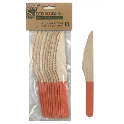 Rose Gold Peach Wooden Knives (165mm) Pk 10