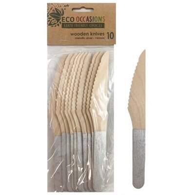 Silver Wooden Knives (165mm) Pk 10
