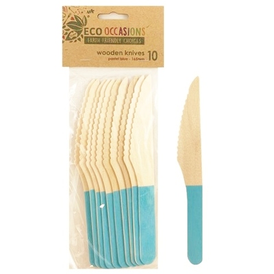 Light Blue Wooden Knives (165mm) Pk 10