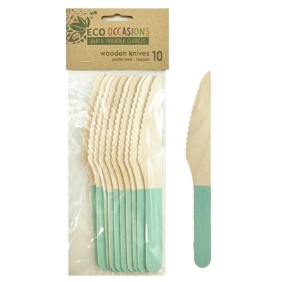 Mint Green Wooden Knives (165mm) Pk 10