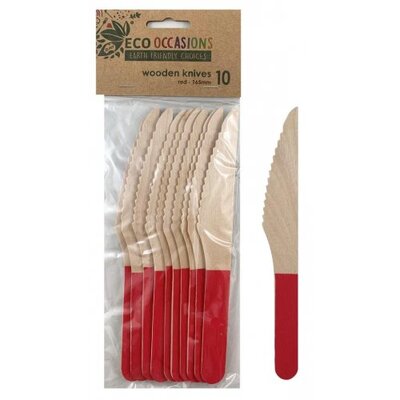 Red Wooden Knives (165mm) Pk 10