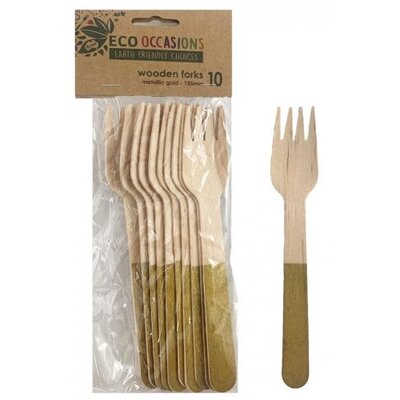 Gold Wooden Forks (155mm) Pk 10