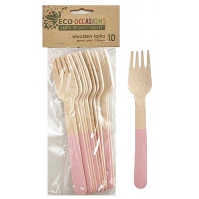 Light Pink Wooden Forks (155mm) Pk 10