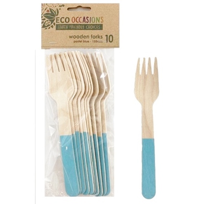 Light Blue Wooden Forks (155mm) Pk 10