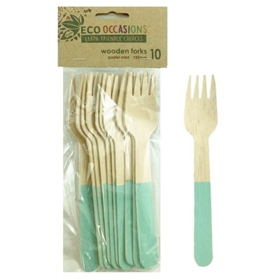 Mint Green Wooden Forks (155mm) Pk 10