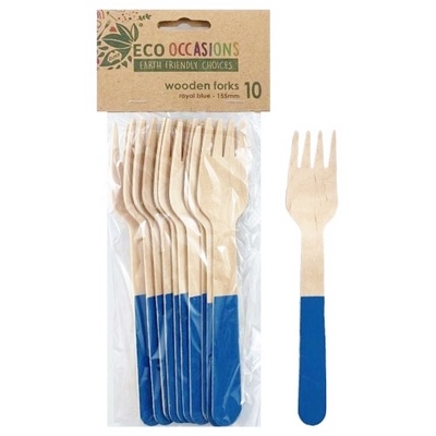 Royal Blue Wooden Forks (155mm) Pk 10