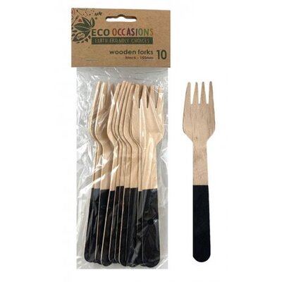 Black Wooden Forks (155mm) Pk 10