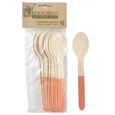 Rose Gold Peach Wooden Spoons (155mm) Pk 10