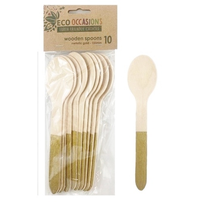 Gold Wooden Spoons (155mm) Pk 10
