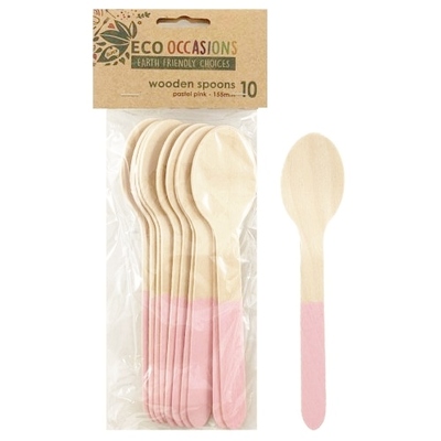 Light Pink Wooden Spoons (155mm) Pk 10