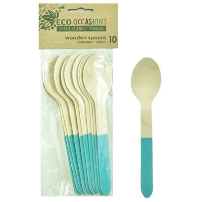 Light Blue Wooden Spoons (155mm) Pk 10