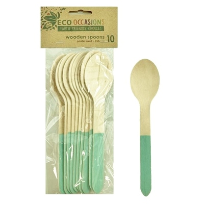 Mint Green Wooden Spoons (155mm) Pk 10