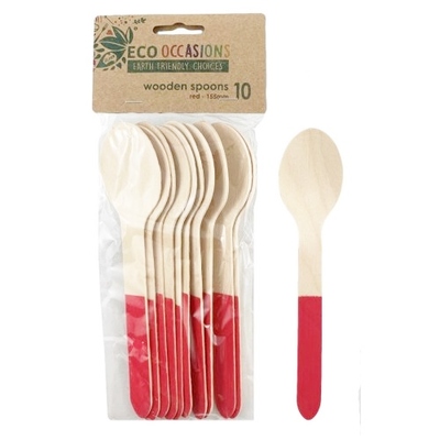 Red Wooden Spoons (155mm) Pk 10