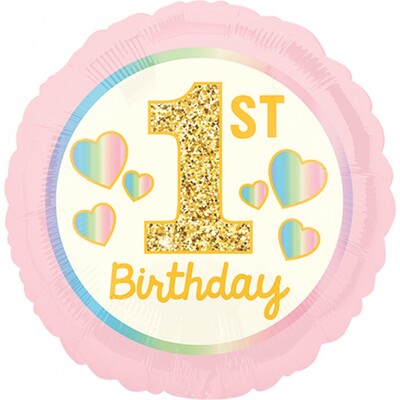 1st Birthday Girl Pink & Gold 17in (43cm) Foil Balloon Pk 1 