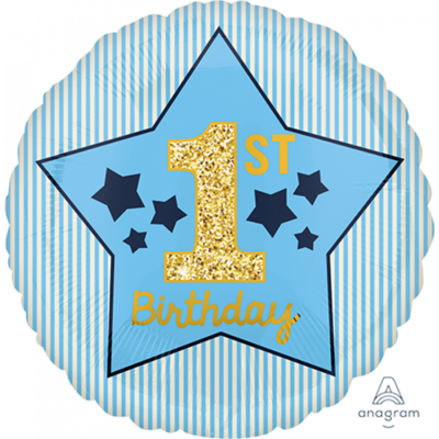 1st Birthday Boy Blue 17in. Foil Balloon Pk 1